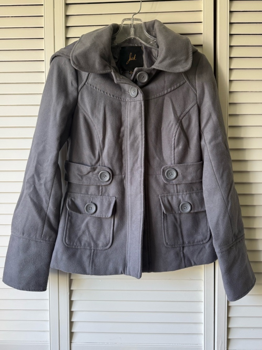 Jack by BB Dakota Gray Button-Front Hooded Peacoat - Size Small